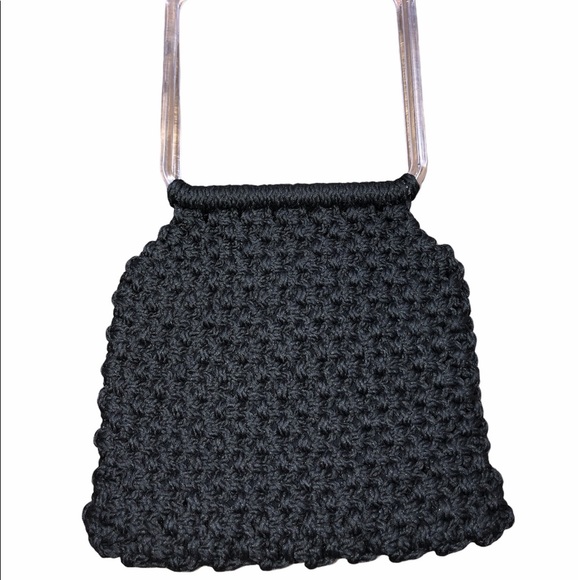 VINTAGE crochet knit square bag w/acrylic handles - Picture 2 of 4